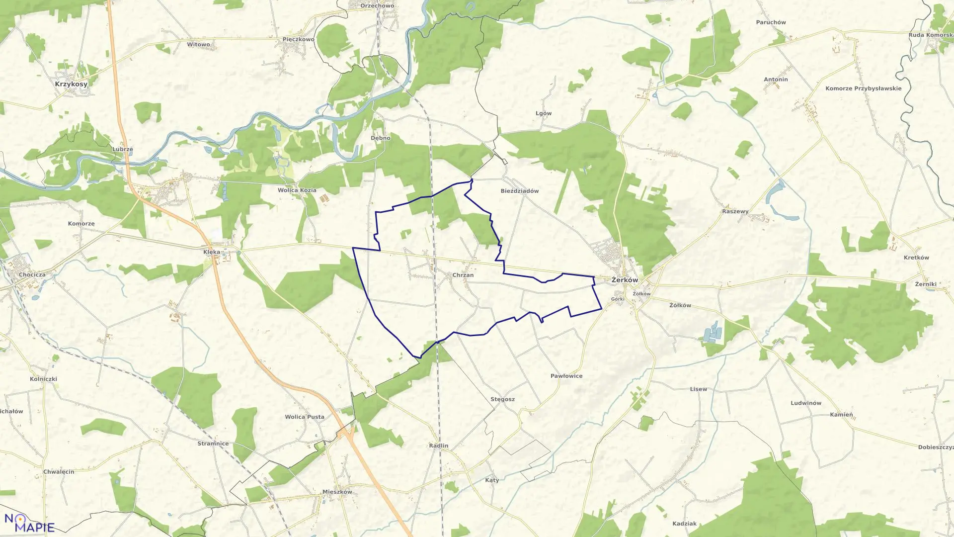 Mapa obrębu CHRZAN w gminie Żerków