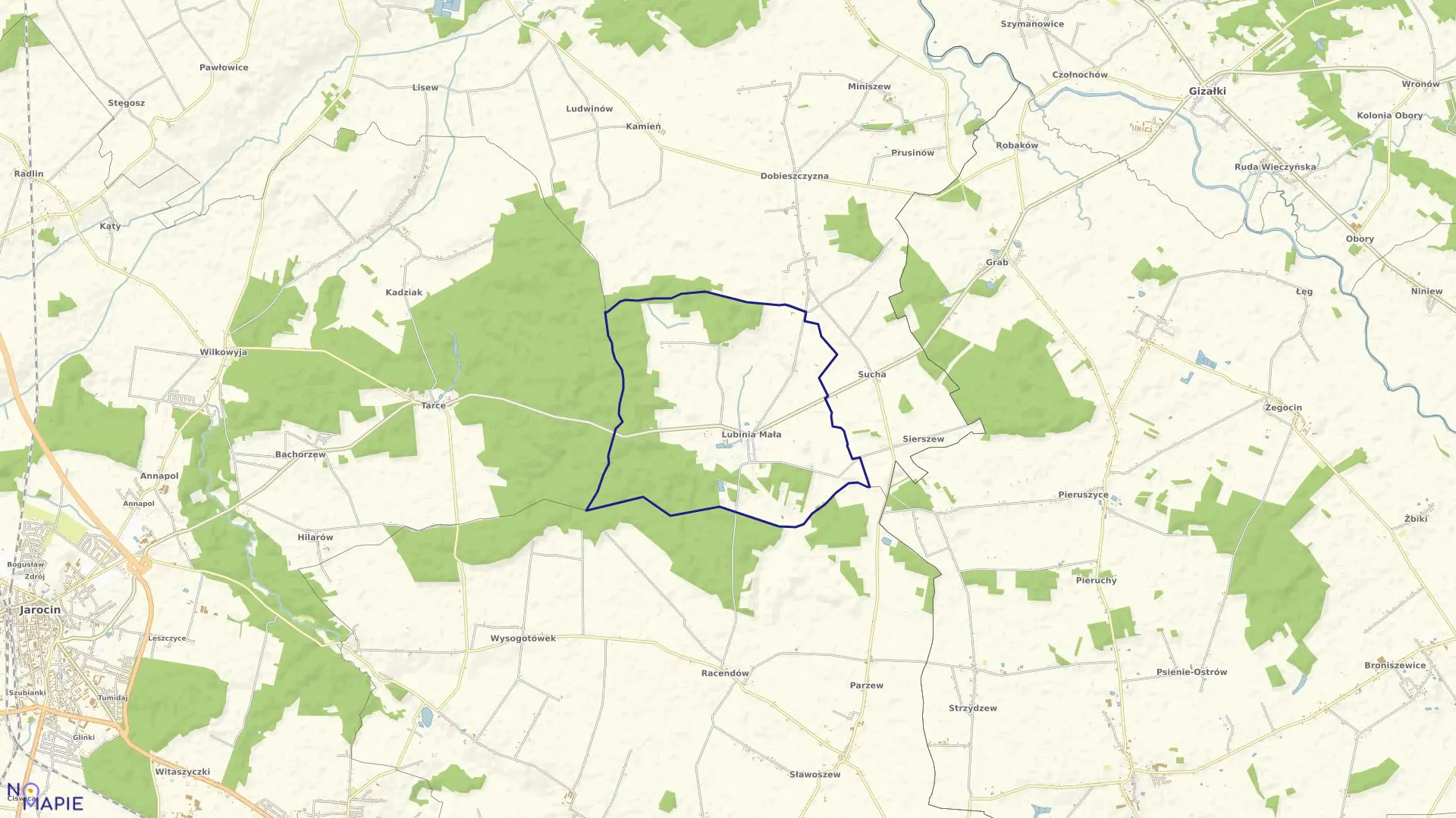 Mapa obrębu LUBINIA MAŁA w gminie Żerków