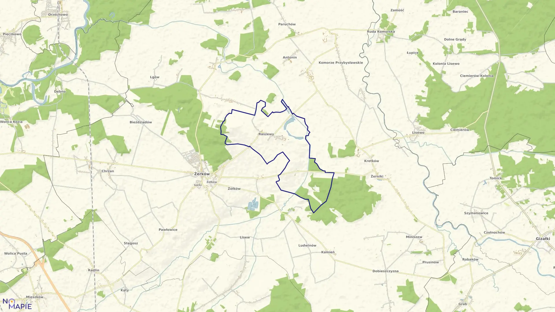 Mapa obrębu RASZEWY w gminie Żerków