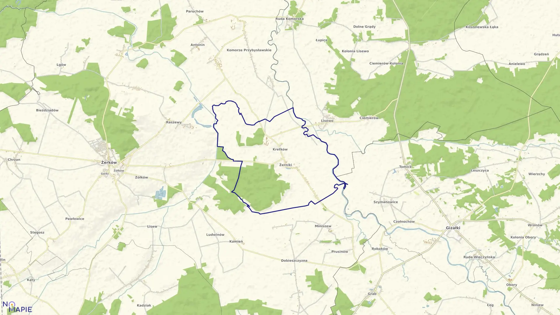 Mapa obrębu ŻERNIKI-KRETKÓW w gminie Żerków